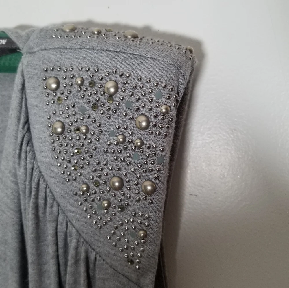 Allen B Military Inspired 2 Tone Mini Dress, Capped Studded Sleeves Black Gray M - Picture 4 of 9